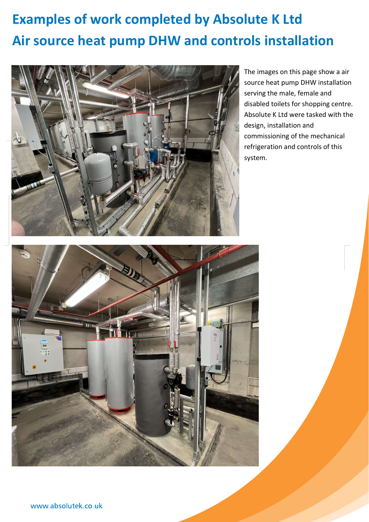 Air source heat pump DHW installation